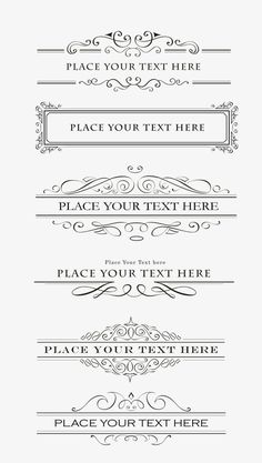 a set of ornate calligraphy typefaces in black and white with the words place your text here