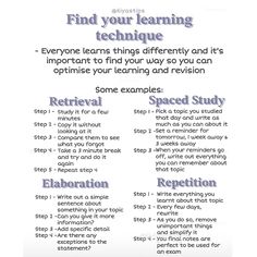 a poster with the words, find your learning technique and how to use it for teaching