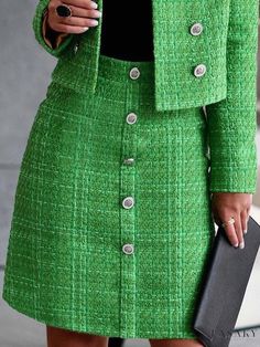 Lasaky - Elegant Comfort High Waist Skirt for Women Tweed Clothes, Tweed Fashion, Fit Skirt, Mode Chanel, Buy Skirts, Green Suit, Autumn 2023, Tweed Suits, Elegant Skirt