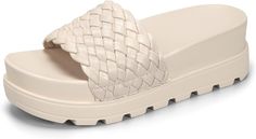 Amazon.com | LUCKY STEP Women's Platform Sandals Wedge Woven Belt Flatform Slide Open Toe Casual Summer Beach Outdoor Slipper(Beige,8 B(M) US) | Slides How To Stretch Shoes, Women Platform Sandals, Sandals Wedge, Chunky Sandals, Woven Belt, Braided Strap, Womens Slides, Sandals Brands