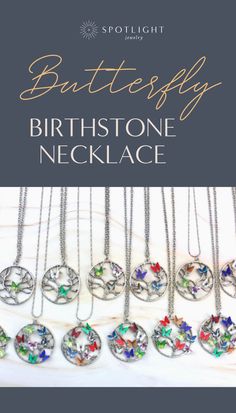 Our birthstone butterfly necklace features a silver tree of life with each custom birthstone color butterfly representing a special person in your life. You may select from one to twelve butterflies to be perched on the silver tree of life charm. Each necklace comes with a printed color copy of the birthstone color chart so the recipient knows exactly which butterflies represent each month. Birthstone Pendant Necklace For Memorials, Butterfly Charm Necklaces For Mother's Day, Elegant Butterfly Birthstone Necklaces, Mother's Day Silver Butterfly Charm Necklace, Birthstone Colors Chart, Elegant Gemstone Butterfly Necklace Gift, Color Butterfly, Family Tree Necklace, Necklace Birthstone