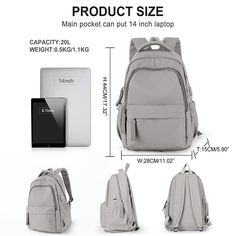 Laptop Backpack for Women, Anti Theft Work Backpack for 14 Inch, School Backpack Nurse Backpack, Bookbag for Teenage Girls Boys [23y 8m 22d] Gray School Bag For Back To School, Gray Back-to-school Bag, Softback Backpack For Back To School, Rectangular Backpack For Back To School, Gray Rectangular Backpack For Back To School, Adjustable Strap Backpack For Back To School, Gray Backpack For Students, Back To School, Portable Gray Backpack For School, Standard Gray Backpack For School