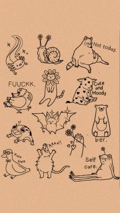 an image of cartoon animals with words written on them