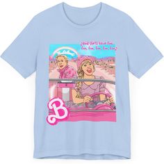 Recommended deadline for delivery by Christmas - Dec. 10 Hi Barbie! 👸 Featuring my original illustration of Barbie and Ken driving in her pink Corvette, inspired by a scene from the Barbie movie. Stay comfortable and stylish with these ultra soft 100% cotton t-shirts! Printed using DTG technology for bright, long-lasting designs! Unisex sizes, please check size chart for measurements. - Ships out in 3-5 business days Tap here to see all of my items featuring Barbie! Thanks for shopping with us! Themed Pink T-shirt With Graphic Print, Themed Graphic Print Pink T-shirt, Pink Fan Merchandise T-shirt With Character Print, Cute Merch, Barbie T Shirt, Pink Corvette, Hi Barbie, The Barbie Movie, Clothing Art