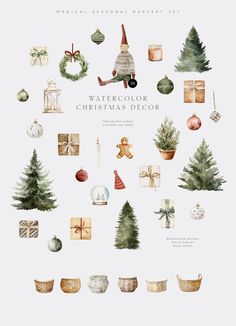 watercolor christmas decor is featured in this poster