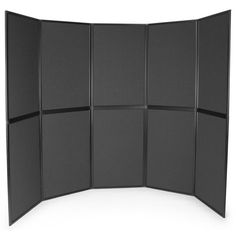 a black room divider with four panels on each side and one section open to show the