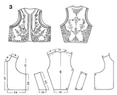 the sewing pattern for a vest with an attached back and side panels, as well as three