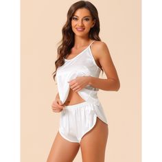 This style of lounge set is easy to put on or take off, giving you a light and simple dressing experience, keeping you nice and comfortable all day. Top: Cami crop tops feature a tie back and adjustable spaghetti strap. Bottom: shorts featured elastic waist. The soft pajamas set for women is smooth, lightweight, breathable, and comfortable to wear. This pajama set is casual and classy, even if a guest visits suddenly, you won't feel embarrassed, making your home life more convenient. The pajama Sleeveless Summer Lounging Sets, Sleeveless Camisole For Pajama Party, Sleeveless Summer Relaxation Sets, Solid Sleeveless Camisole For Pajama Party, Summer Sleeveless Relaxation Sets, White Sleeveless Camisole For Pajama Party, White Sleeveless Camisole For Sleepwear, Sleeveless Solid Color Loungewear Sets, White Sleeveless Loungewear Sets