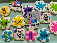 decorated cookies with the words slime and slime on them