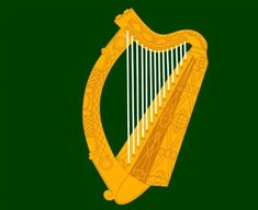 a golden harp on a green background