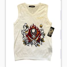 Brand : Ed Hardy By Christian Audigier Size : M Category : Mens Color : White Fabric : 100% Cotton Measurements Flat Bust 19" Waist 18.5" Full Length 27" Same Day Shipping Open For Offers Pet / Smoke Free Environment Bundle And Like For Discount White Graphic Print Vest For Streetwear, White Cotton Streetwear Vest, White Cotton Vest For Streetwear, Fitted White Cotton Sweater Vest, Christian Audigier, Ed Hardy, White Fabric, White Fabrics, Paris Fashion