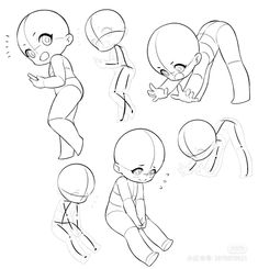 an animation character's head and body in various poses, including the legs and arms