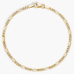 This Figaro chain combines alternating link sizes with 14k Italian yellow gold to create a must-have bracelet for your collection. Classic Figaro Chain Bracelet With Oval Links, Everyday Gold Figaro Chain Link Bracelet, Classic Gold Figaro Chain Bracelet, Classic Figaro Chain Gold Bracelet, Yellow Gold Figaro Chain Bracelet With Rectangular Links, Classic Gold Bracelet With Figaro Chain And Oval Links, Classic Gold Bracelet With Figaro Oval Link, Classic Gold Bracelet With Figaro Chain, Yellow Gold Figaro Chain Link Bracelet