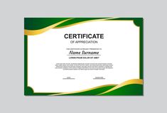 certificate of appreciation with green and gold lines