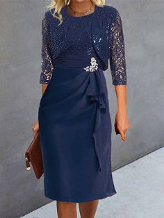 Midi Dress Fall, Navy Blue Midi Dress, Semi Formal Dress, Semi Formal Dresses, Romantic Lace, Navy Midi Dress, Cocktail Dress Lace, Versatile Dresses, Lace Midi Dress