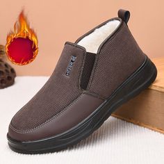 Category:Boots; Upper Materials:PU Leather,Corduroy; Gender:Men's; Toe Shape:Round Toe; Outsole Materials:Rubber; Details:Fleece lined; Closure Type:Loafer; Function:Comfortable,Slip Resistant; Listing Date:10/01/2024; 2024 Trends:Winter Boots Winter Slip-on Boots With Rubber Sole, Comfortable Slip-on Winter Boots, Casual Fall Boots With Plush Lining, Comfortable Ankle-high Winter Boots, Casual Boots With Plush Lining And Round Toe, Comfortable Boots With Plush Lining And Round Toe, Casual Warm Boots With Round Toe, Casual Brown Boots With Plush Lining, Trending Winter Boots