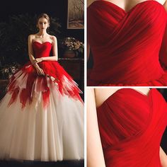 Amazing / Unique Red Champagne Wedding Dresses 2019 Ball Gown Sweetheart Sleeveless Backless Chapel Train Cascading Ruffles Red Champagne Wedding, Champagne Wedding Dresses, Red Ball Gowns, Red Champagne, Wedding Dress Champagne, Cascading Ruffles, Champagne Wedding, Chapel Train, Ball Gown