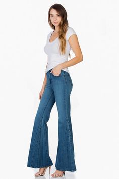 High Waist, Five Pocket Design, Faded Look Super Flared Mermaid Wide Leg Finish with Exposed Seam jeans make it perfect to pair with your favorite jeans, shirt jacket, Shacket, or Sexy Top for the Spring 7 Summer season.Made In: USAFabric Contents: 73% Cotton 14% Rayon 11% Polyester 2% Spandex Wide Leg Denim Pants, Flare Denim Jeans, Kids Outerwear, Top Graphic Tees, Denim Flares, Affordable Clothes, Wide Leg Denim, Favorite Shirts, High Jeans