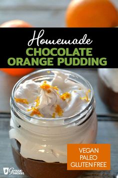 chocolate orange pudding with whipped cream in a jar