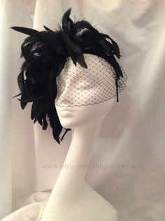 Black Birdcage Fascinator Black feather Headband USA by doramarra White Fascinator, Feather Headpiece, Derby Fascinator, Black Fascinator, Feather Fascinator, Birdcage Veil, Feather Fascinators, Feather Hat, Feather Headband