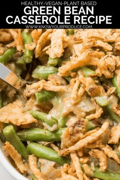 green bean casserole recipe with homemade cream of mushroom soup and croutons