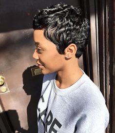 Dope pixie cut Pixie Cuts For Black Women, Black Pixie Haircut, Haircut For Black Women, Black Haircut Styles, Black Pixie, Short Pixie Cuts, Black Hair Short Cuts, Short Black Hair