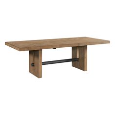 a wooden table with black metal legs and a rectangular shaped dining table in the middle