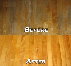 before and after photos of hardwood floor polishing in an empty room with hard wood floors