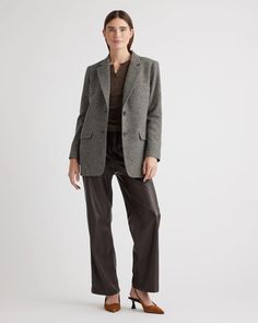 Italian Wool Oversized Blazer Classic Tweed Jacket With Double Button Closure, Winter Tweed Jacket With Pockets For Office, Fall Tweed Jacket With Buttoned Pockets For Work, Classic Tweed Button-up Jacket With Double Button Closure, Winter Office Tweed Jacket With Pockets, Classic Button-up Tweed Jacket With Double Button Closure, Casual Tweed Jacket For Office With Button Closure, Casual Tweed Jacket For Office, Long Sleeve Tweed Jacket With Buttoned Pockets For Work