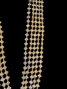 Rani haar long length 15’inch each side made using high quality zirocn stones Long Rani Haar Designs Gold, Luxury Gold Necklace With Stone Work, Gold Rani Haar New Design Dubai, Festive Gold Necklaces With Rhinestones, Rani Haar Long Necklaces Gold, Jadau Rani Haar, Rani Haar Long Necklaces, Rani Haar, Silver Jewelry Earrings