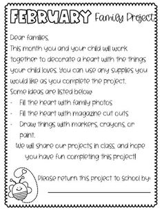 a printable family project for kids with the words,'february family project '