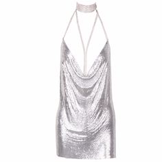 Silver Glittery Shine Mini Dress Short White Cocktail Dresses, Backless Party Dress, White Spaghetti Strap Dress, Cindy Dress, Silver Metallic Dress, Metallic Mini Dress, White Sequin Dress, Cocktail Dress Holiday, Silver Cocktail Dress