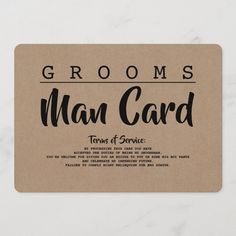 a brown card with the words grooms man card in black ink on top of it