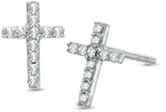 Zales Diamond Accent Cross Stud Earrings in 10K White Gold Diamond Cross Earrings, Cross Stud Earrings, Cross Earrings Studs, Confirmation Gifts, Diamond Cross, Cross Earrings, Post Earrings, Gift For Her, Gifts For Her