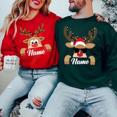 Mr and Mrs Reindeer Christmas Sweatshirts, Custom Christmas Couples Sweatshirt,Reindeer Family Christmas Sweatshirt, Custom Family Pajamas   PRODUCT DETAILS Price is per shirt not as matching set - Our sweatshirts are made for comfort with a 50% cotton and 50% polyester blend. - They're built to last with a medium-heavy fabric (8.0 oz/yd²). - Enjoy a relaxed fit and a sewn-in label. - Get the right size with our true-to-size guide.   SIZING - Find your perfect fit in our size chart with pictures Christmas Couple Photos, Christmas Couples, Couple Christmas, Couple Pajamas, Couples Sweatshirts, Business Checks, Christmas Photoshoot, Reindeer Christmas, Christmas Couple