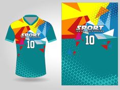 the front and back of a soccer jersey with geometric shapes on it, as well as an additional shirt number