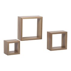 three wooden cubes sitting next to each other