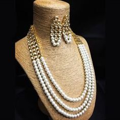 Gold Rodium Polish White and Off White color Necklace in Metal Alloy studded with Kundan White Pearl Necklace With Pearl Chain, White Pearl Chain Metal Necklace, White Metal Chain Necklace For Wedding, White Metal Pearl Chain Necklace, White Choker Necklace, Studded Choker, White Choker, Color Necklace, Choker Necklace Set