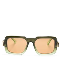 dark green acetate square frame orange tinted lenses engraved logo straight arms curved tips These glasses come with a protective case. Women's Jewelry And Accessories, Engraved Logo, Square Frame, Square Frames, Kids Accessories, Women's Jewelry, Protective Cases, Sunglasses Accessories, Dark Green