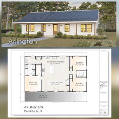 the floor plan for this small house is shown in two different colors and features an attached garage