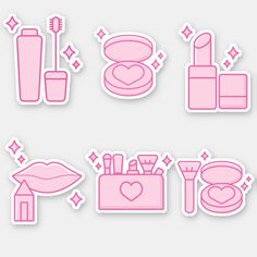 pink stickers with different types of cosmetics