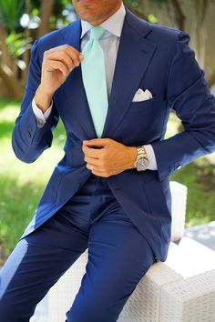 Italian Style Suit, Mens Casual Wedding Attire, Green Wedding Suit, Casual Wedding Attire, Suit Green, Wedding Mint Green, Mens Wedding Attire, Blue Suit Men, Blue Suit Wedding