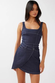 Shop the Killara Pocket Wrap Mini Dress Indigo | Selfie Leslie Yellow Bridesmaids, Wrap Mini Dress, Dorm Ideas, Inspo Outfit, Iron Material, Blue Bridesmaids, Date Night Dresses, Mini Dress Casual, Mini Wrap Dress