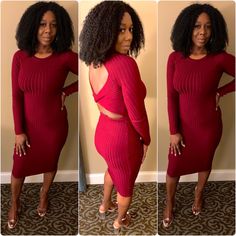 Open Back Ribbed Burgundy Midi Dress Red Ribbed Mini Dress, Red Ribbed Long Sleeve Dress, Red Ribbed Party Dress, Fitted Ribbed Red Dresses, Red Ribbed Knee-length Dress, Red Ribbed Fitted Midi Dress, Red Ribbed Stretch Mini Dress, Red Stretch Ribbed Mini Dress, Stretch Red Ribbed Mini Dress