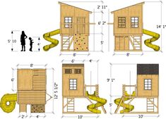 the diagram shows how to build a tree house with slide and ladders for kids