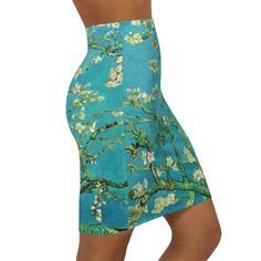 Welcome to our Almond Blossoms Mini Skirt featuring Vincent van Gogh's iconic artwork! This stunning mini skirt is a true masterpiece that combines art and fashion seamlessly. XS S M L XL Waist width, in 23.62 25.20 26.77 28.35 29.92 Length, in 17.09 17.87 18.66 19.45 20.24 Waistband width, in 1.38 1.38 1.38 1.38 1.38 Our Almond Blossoms Mini Skirt is made with 88% polyester and 12% spandex, creating a comfortable and stretchy fit. The four-way stretch fabric allows it to stretch both width- and High Waist Fitted Floral Print Mini Skirt, Fitted Floral Print High Waist Mini Skirt, Fitted High-waist Floral Print Mini Skirt, Fitted High Waist Floral Print Mini Skirt, Spring Printed Pencil Skirt, Printed Mini Skirt For Spring, Green Fitted Printed Skirt, Fitted Green Printed Skirt, Fitted Graphic Print Mini Skirt For Summer