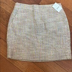 J Crew Factory Classy Tweed Pencil Skirt In Pinkish Hue. Size 00 Brand New With Tags Beige Tweed Skirt For Spring, Spring Beige Tweed Skirt, Spring Tweed Pencil Skirt, Spring Tweed Mini Skirt, Casual Tweed Mini Skirt With Lining, Spring Tweed Lined Skirt, Button Front Denim Skirt, Navy Blue Pencil Skirt, Cotton Pencil Skirt