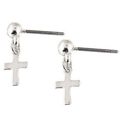 - Ear Sense Cross Dangle Earrings by Howard's - 100% hypo-allergenic for sensitive ears - Silver cross design - Bullet-shaped backs with a silicone disc - Measures 1/4 inches long Christian Book, Dangle Earrings Silver, Price Sticker, Print Coupons, Cross Design, Trendy Designs, Cross Designs, Silver Earrings Dangle, Silver Cross