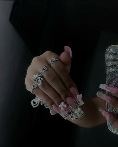 Hello Kitty Nails Long, Bow Nails, Witchy Nails, Aesthetic Nails