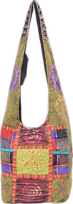 Everyday Bohemian Cotton Hobo Bag, Bohemian Cotton Hobo Shoulder Bag, Bohemian Cotton Canvas Shoulder Bag, Bohemian Cotton Canvas Bag For Daily Use, Bohemian Cotton Bag With Adjustable Strap, Festival Cotton Tote Shoulder Bag, Hippie Cotton Shoulder Bag For Travel, Casual Multicolor Patchwork Hobo Bag, Bohemian Cotton Shoulder Bag For Travel